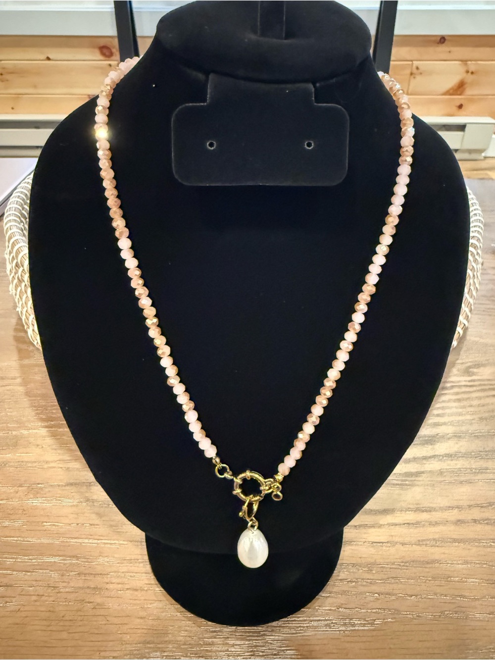 Delicate Pink Beaded Necklace with Pearl Drop Anthropologie